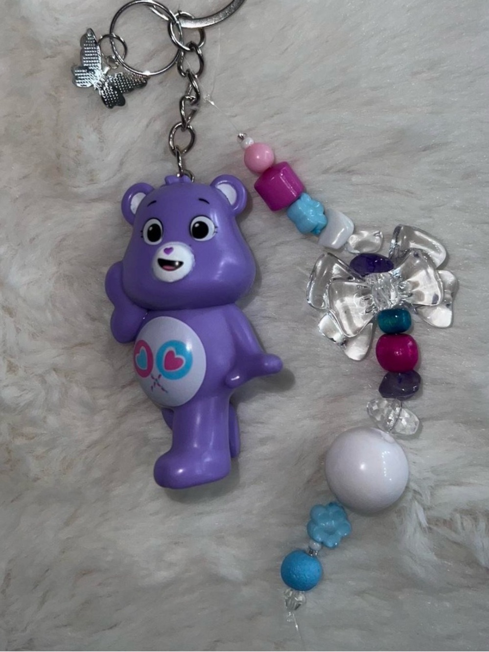 Purple Bear Keychain Charm with Beaded Dangle